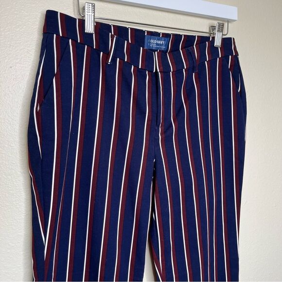 Old Navy Harper Stovepipe Navy Burgundy Stripe Mid Rise Cropped Pants Women 8 - Picture 4 of 14